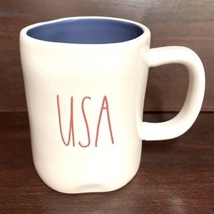 New Rae Dunn USA Mug blue interior red writing
